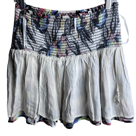 Free People LA Nights Smocked Mini Skirt Neutral Combo Size M - Picture 6 of 12
